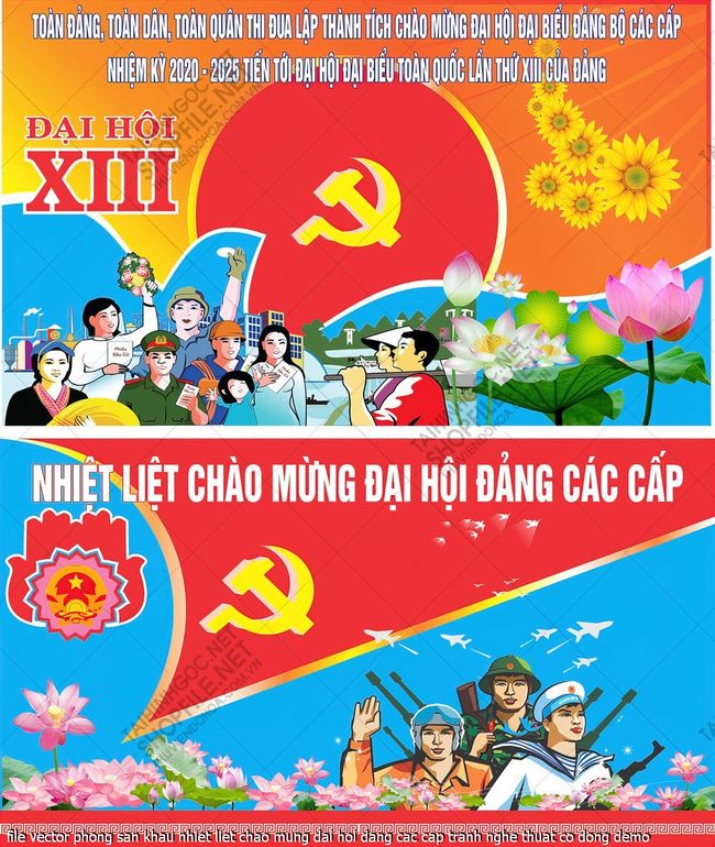 file vector phong san khau nhiet liet chao mung dai hoi dang cac cap tranh nghe thuat co dong